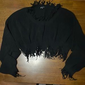 dolls kill M/L distressed crop top sweater. Very heavy and warm. Good quality